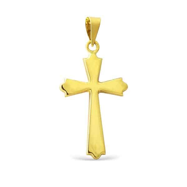 Colgante cruz comunión plana abanico con onda oro