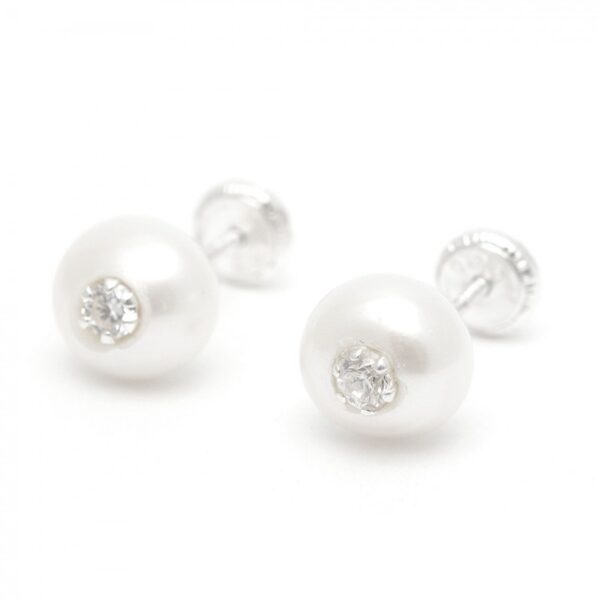 Pendientes perla con circonita centro plata