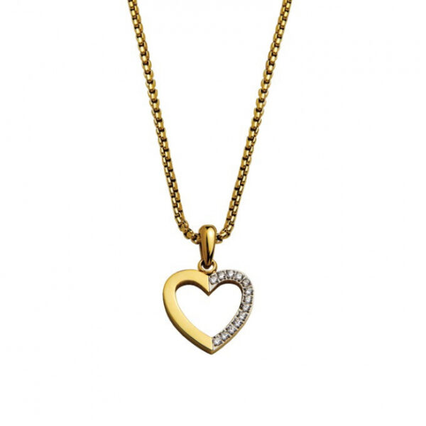 Colgante silueta corazón con circonitas en acero dorado