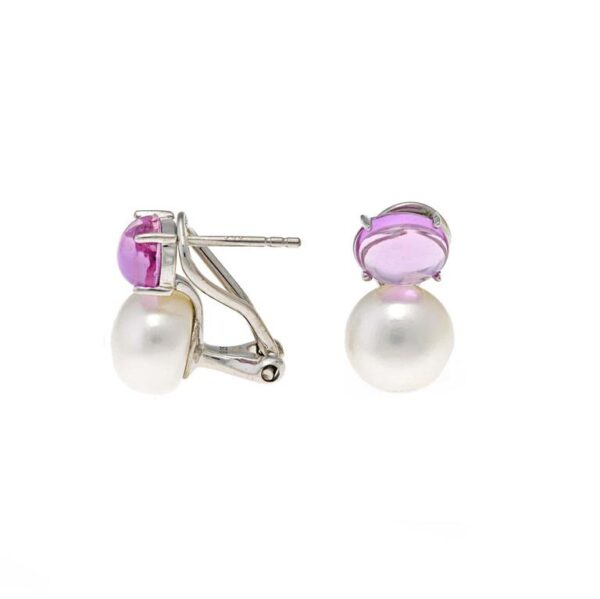 Pendientes perla con piedra rosa en plata