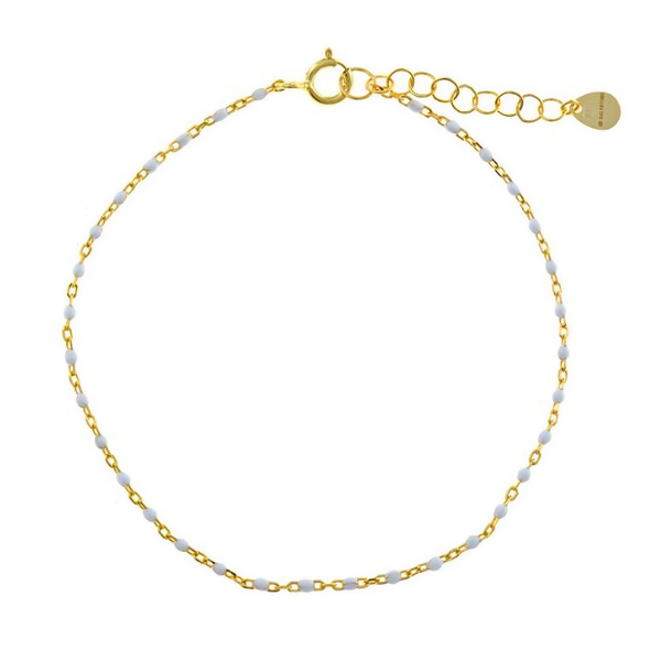 Pulsera bolitas esmalte blanco en plata dorada