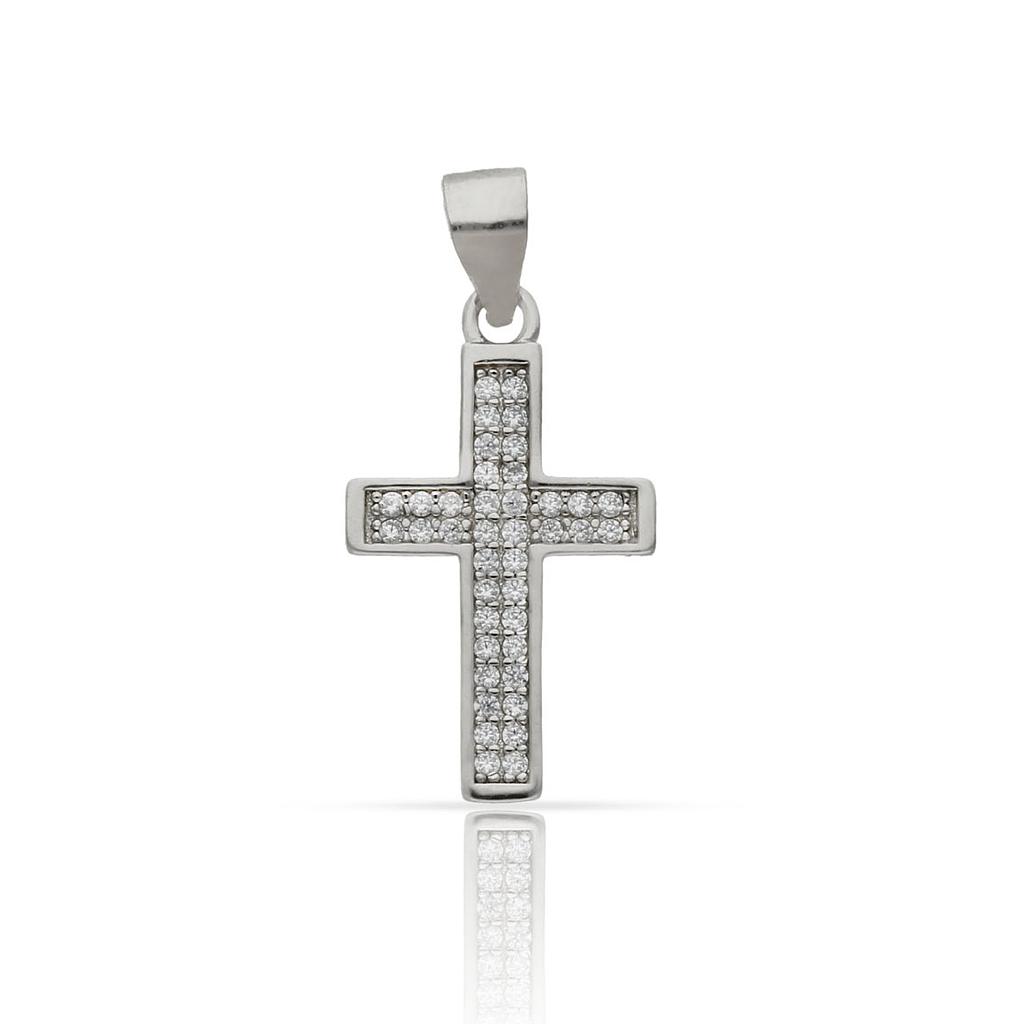 Colgante cruz con piedras circonitas en plata