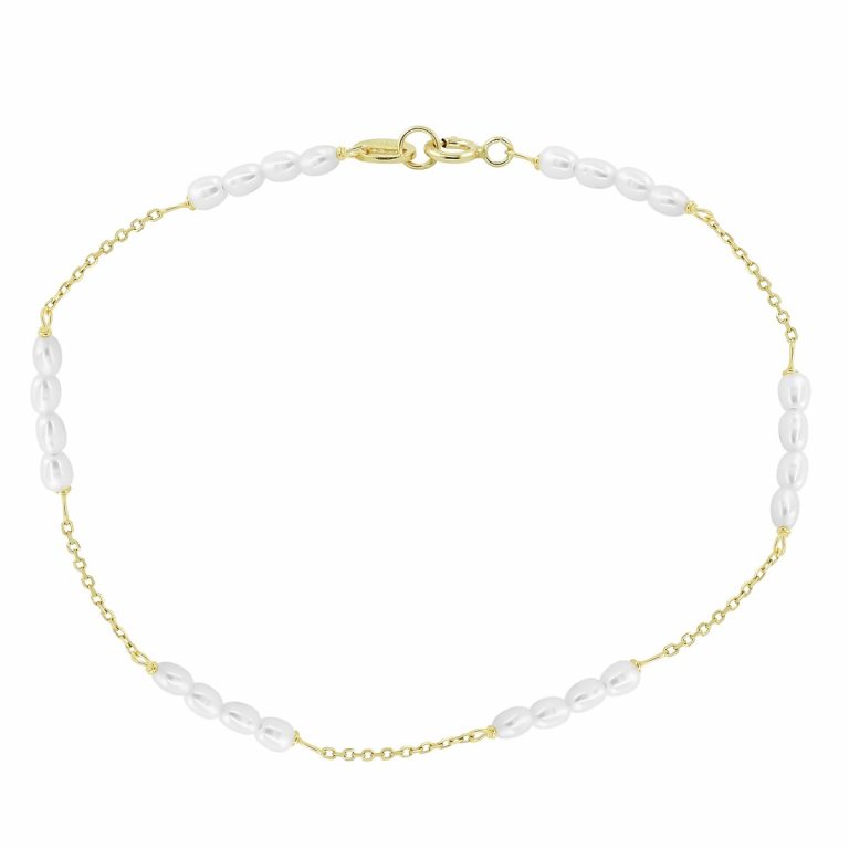 Pulsera centro perlas en cadena forzada oro