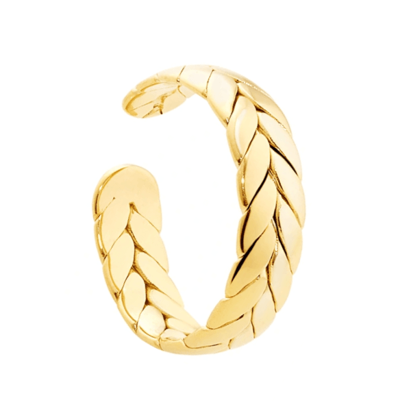 Anillo trenzado en acero dorado