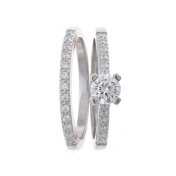 anillo duo solitario y media alianza circonitas en plata