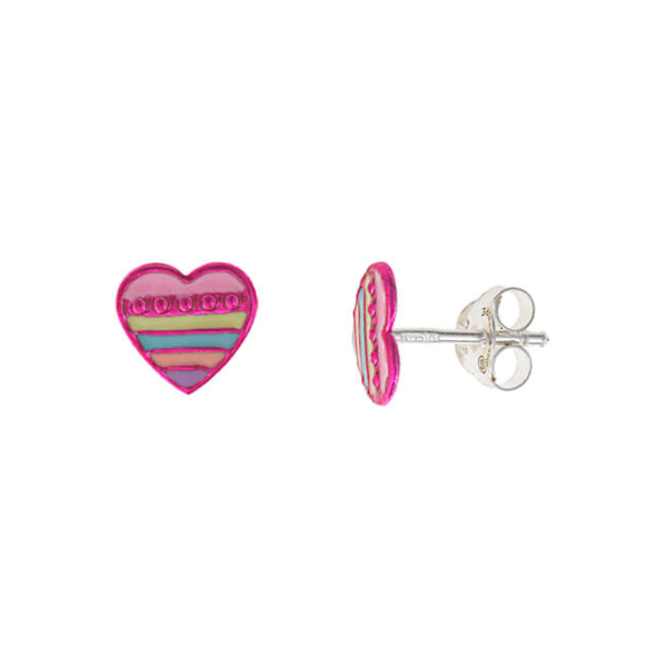 Pendiente corazón multicolor para niña en plata