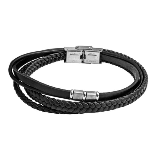 pulsera hombre triple piel negra
