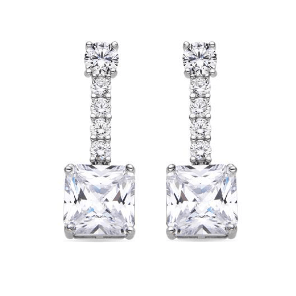 Pendientes largos para novia con circonitas en plata