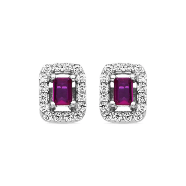 pendientes circonita bagué rubí en plata