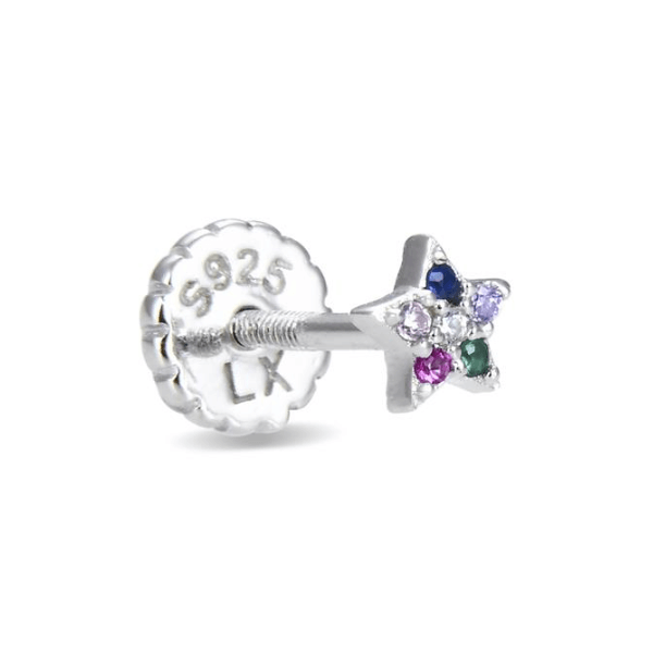 Piercing estrella con circonitas color en plata