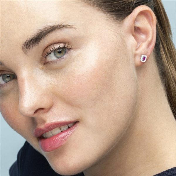 pendientes circonita bagué rubí en plata