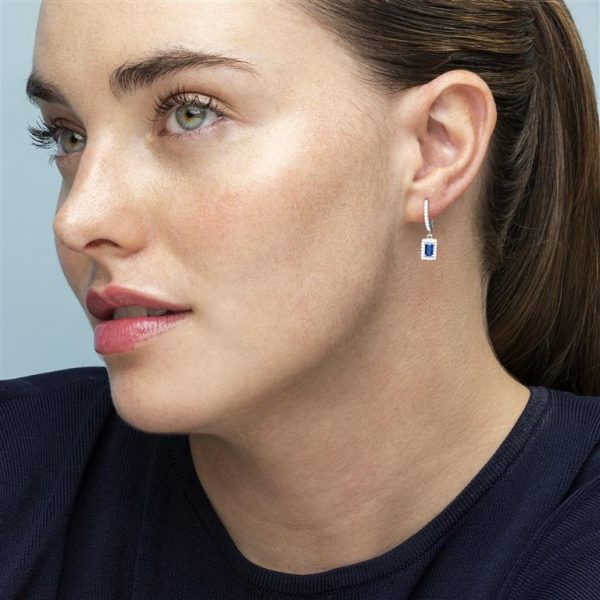 Pendientes largos con circonita bagué azul zafiro en plata