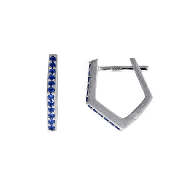 Pendientes aro pentágono circonitas azules en plata