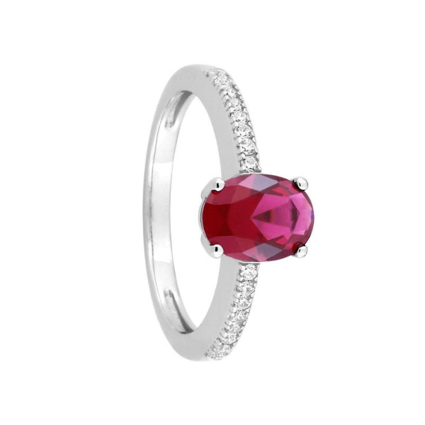 Anillo circonita color rubí y circonitas blancas