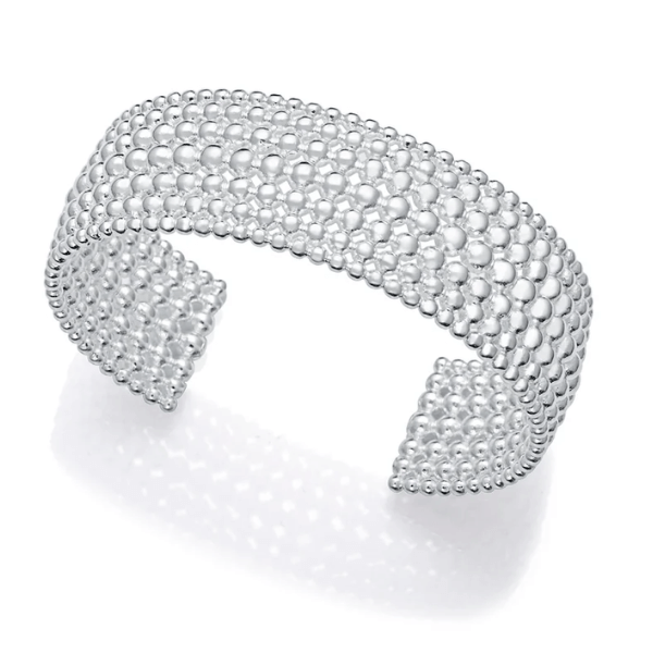 Pulsera ancha rígida de bolas en acero chapada en plata