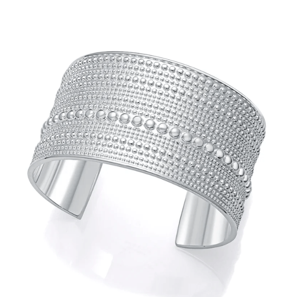 Pulsera bolas tipo brazalete en acero chapado en plata