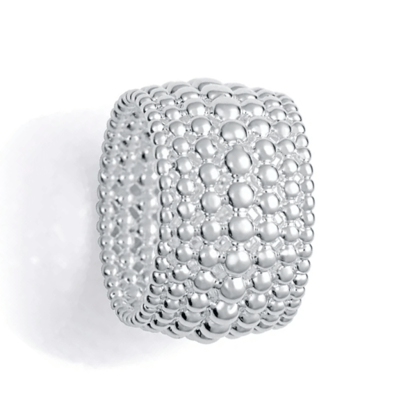 Anillo bolas múltiple en acero chapado en plata