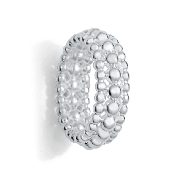 Anillo triple bolas en acero chapado en plata