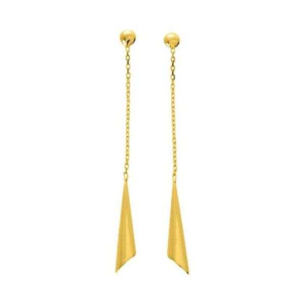 Pendientes oro amarillo bola con cadena y pieza abanico
