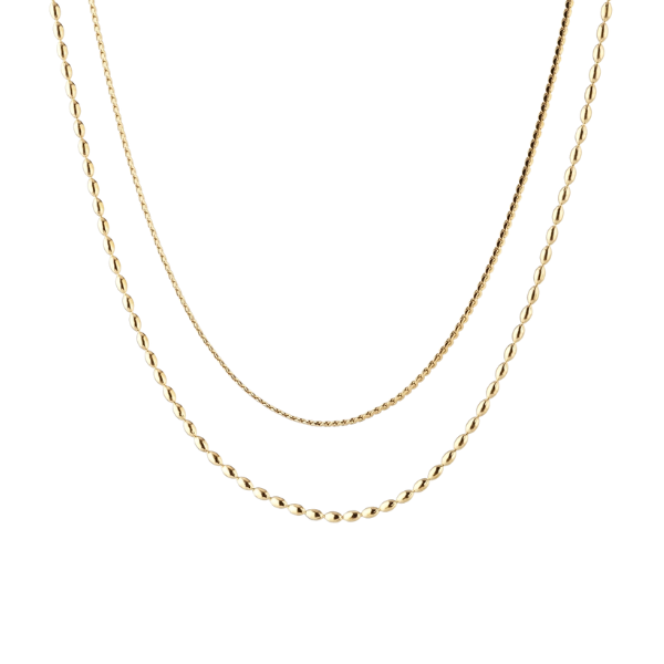 Gargantilla doble en acero dorado con bolas y esterilla