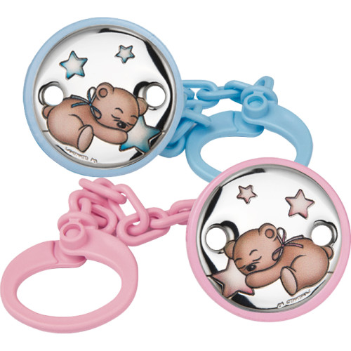 Chupetero oso durmiendo y estrellas en plata