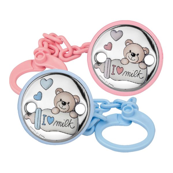 Chupetero oso y biberón en plata