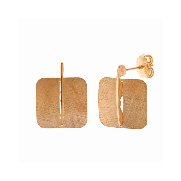 Pendientes cuadrados diamantados en plata dorada