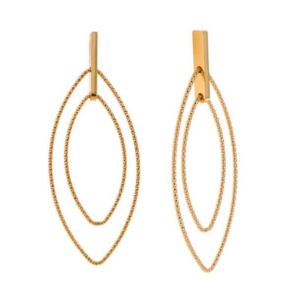 Pendientes dos óvalos diamantados en plata dorada