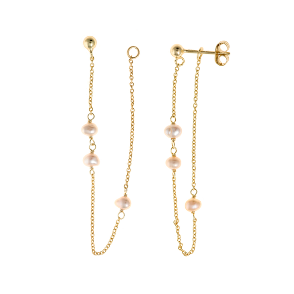 Pendientes cadena con perlitas en plata dorada