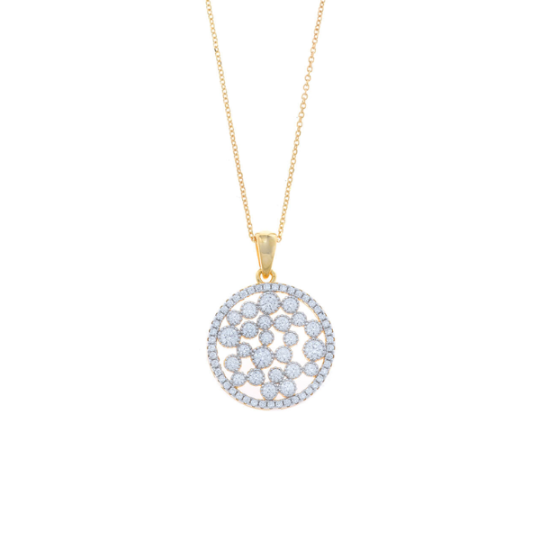 Colgante redondo con circonitas en plata dorada
