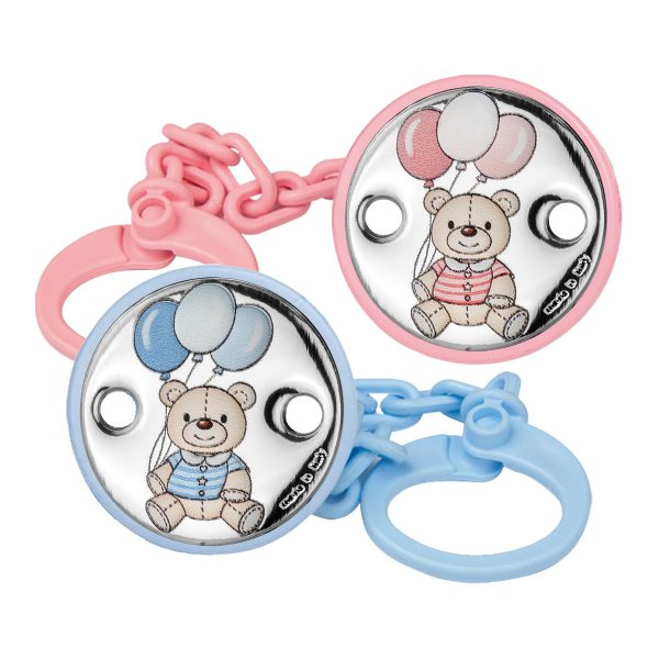 Chupetero oso con globos en plata