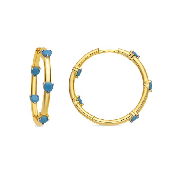 Pendientes aro en plata dorada con turquesas