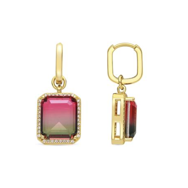 Pendientes cuarzo cuadrado en plata dorada