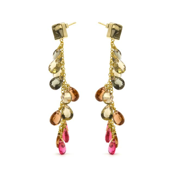 Pendientes cuarzo hidrotermal multicolor en plata dorada