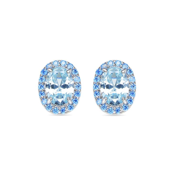 Pendientes circonita azul ovalada en plata