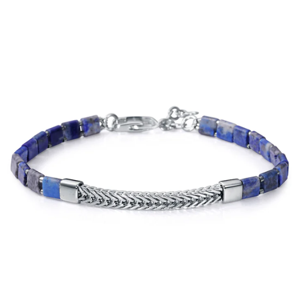 Pulsera piedra natural lapislázuli en plata rodiada