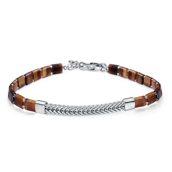 Pulsera hombre ojo de tigre y plata