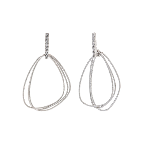 Pendientes barra circonitas tres óvalos en plata