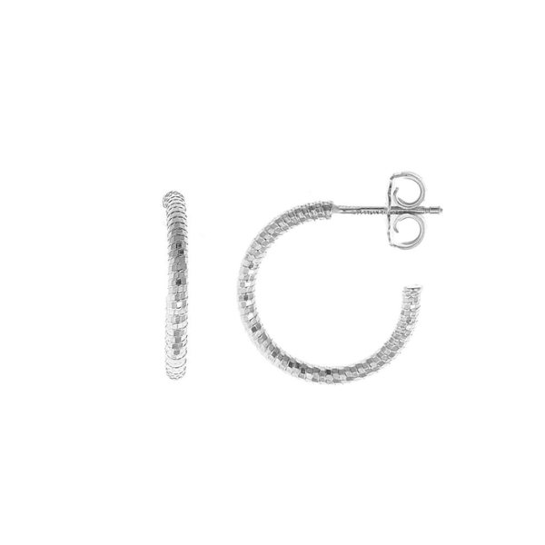 Pendientes medio aro diamantado en plata