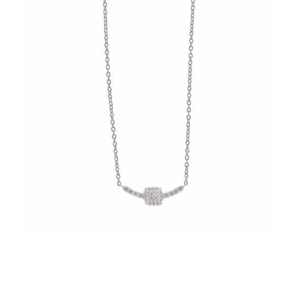 Gargantilla barra y cuadrado circonitas en plata