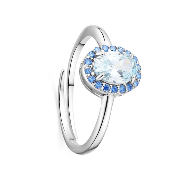 Anillo circonita azul ovalada en plata