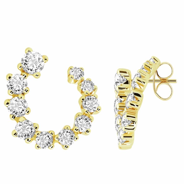 Pendientes semicírculos circonitas blancas en oro amarillo