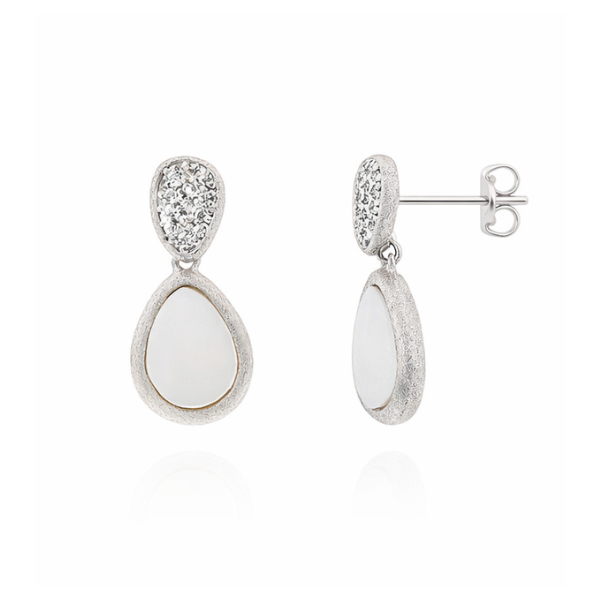 Pendientes lágrima madre perla en plata mate