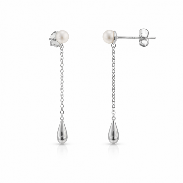 Pendientes largos con perla en plata