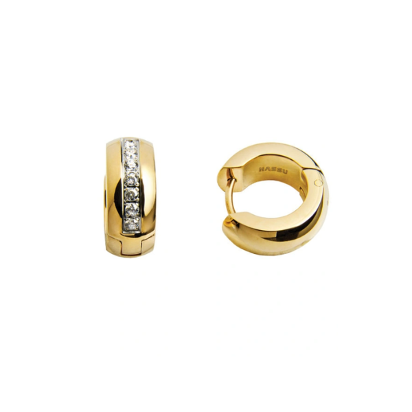 Pendientes aro dorado con circonitas en acero