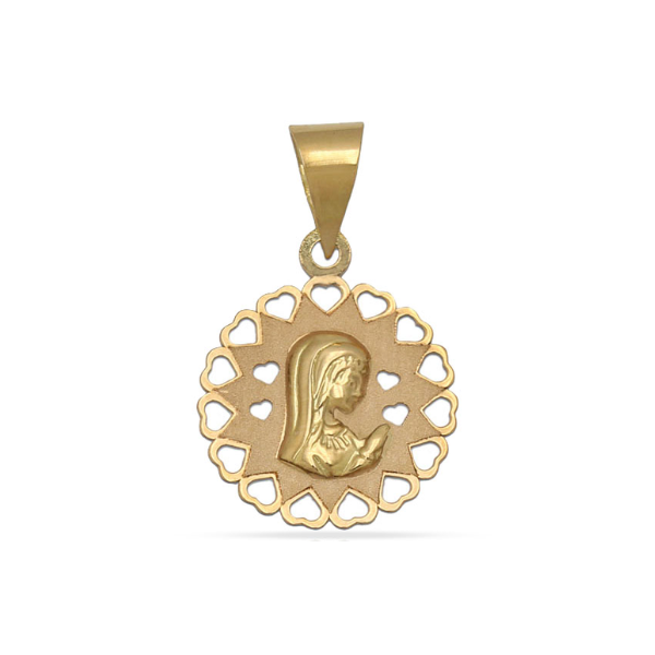 Medalla Virgen Niña oro con corazones