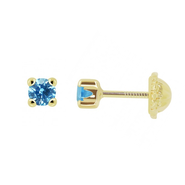 Pendientes circonita azul en oro amarillo