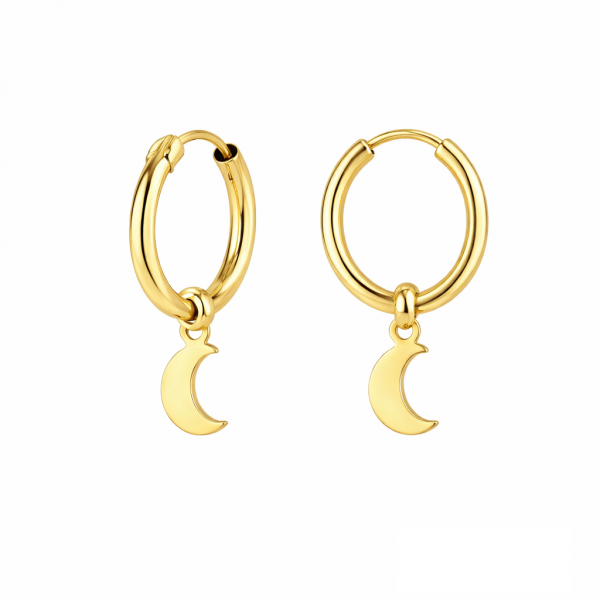 Pendientes aro con colgante luna en oro amarillo