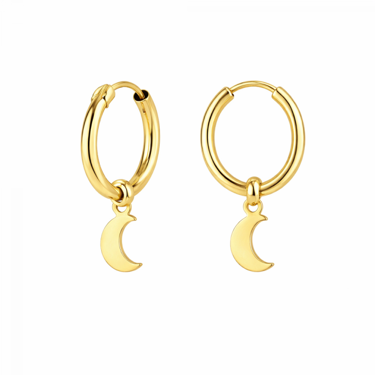 Pendientes aro con colgante luna en oro amarillo