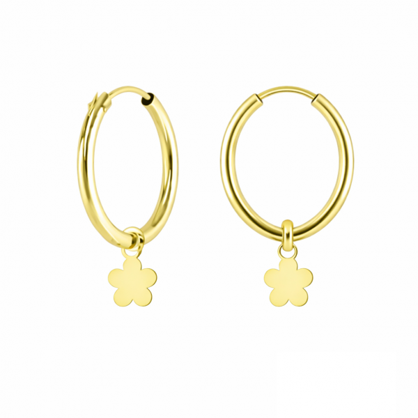 Pendientes aro con colgante flor en oro amarillo